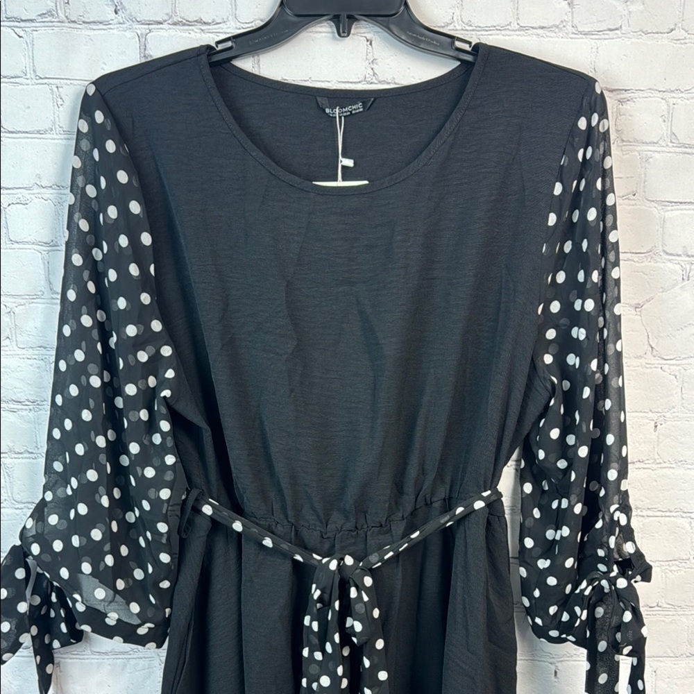 BloomChic Black A-Line Dress with Sheer  Sleeves - Picture 5 of 7